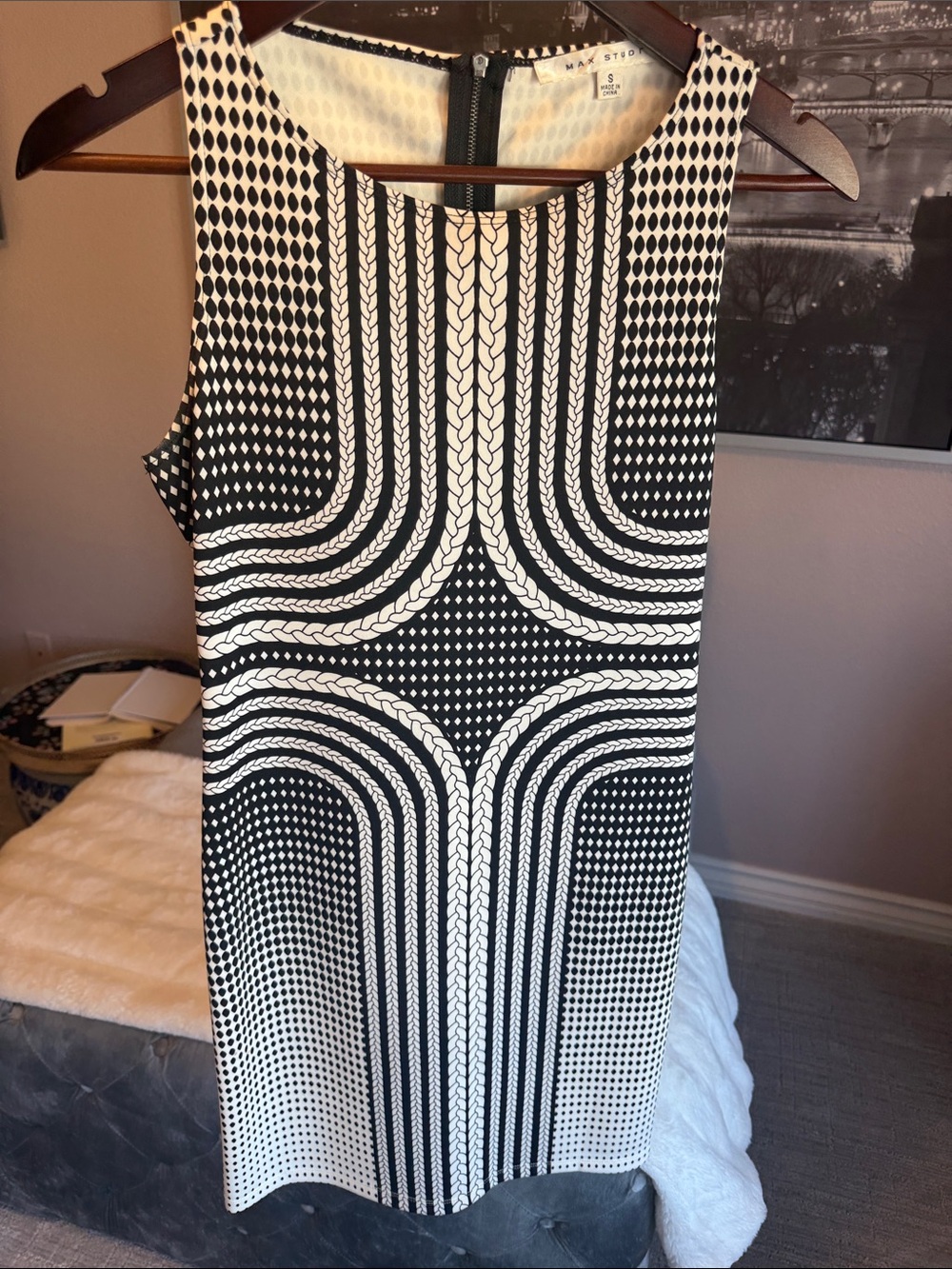 Max Studio Black and White Geometric Midi Dress
